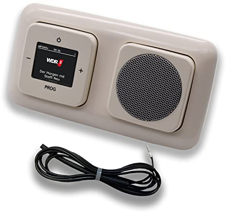 Busch Jäger DAB+ (DAB PLUS) Unterputz Radio 8215U-101 DURO2000 cremeweiß, Set mit Lautsprecher, Abdeckungen und Rahmen inkl. 0,9 m EBROM Wurfantenne zur Empfangsoptimierung - 8215 U – 101