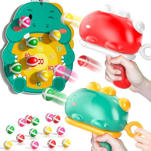 KukuFun Dinosaur Shooting Gun Toy Set with 12 Sticky Balls for Kids 3–12 | Safe sticky ball Dinosaur gun, portable design, fun indoor outdoor party game, Christmas birthday gift for toddler kids