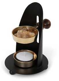Incense Burner, Black and Gold Incense Holder - Tea Light Candle or Charcoal Resin Heated. for Home Decor, Beautiful Adjustable Design, Spiritual Gifts, Offering Calming Atmosphere