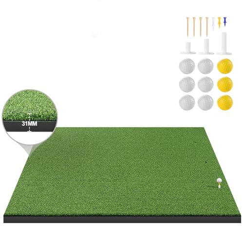 LIBERRWAY Thicken Golf Mat, 5x4ft Practice Turf - Outdoor/Indoor Golf Training Aid with 9 Balls