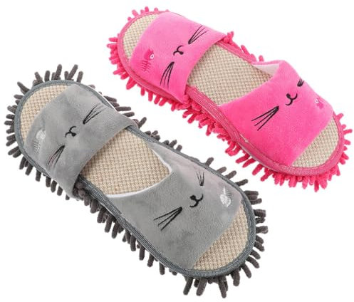 WRITWAA 2pares Pantuflas Para Fregar De Chenilla Pantuflas De Limpieza Para Mujer Para Barrer El Suelo Casa Cómodas Zapatillas De Piso Perezosas