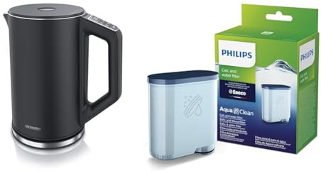 Arendo - Edelstahl Wasserkocher mit Temperatureinstellung 40-100 Grad in 5er Schritten & Philips AquaClean Kalk- und Wasserfilter für Espressomaschine, Kein Entkalken bis 5000 Tassen, Einzelpack