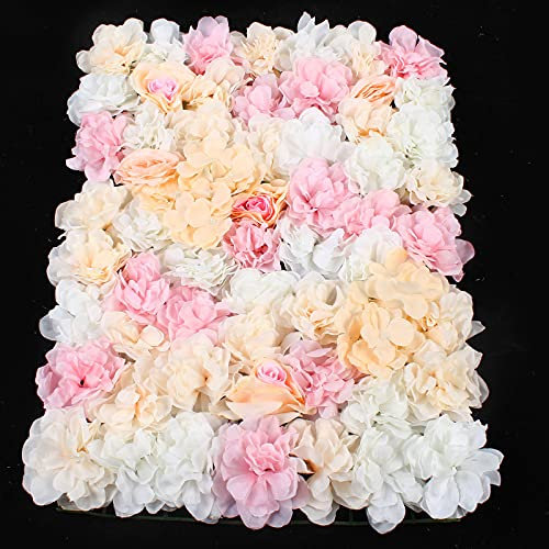 Akuoyiexemye 6-Stücke Künstliche Blumenwand Panel 60×40cm, DIY Seidenblumen Kunstblumen für Hochzeit Dekor Party Hintergrund (Rosa Rose+Weiße Dahlie+Hortensie)