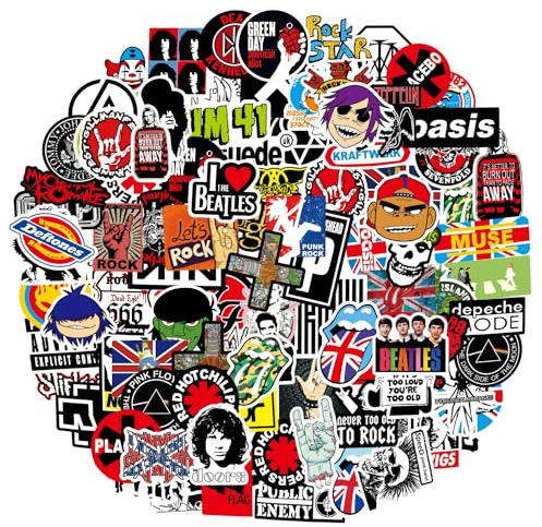 204 Stück Punk Rock Band Sticker, Skateboard Aufkleber Metal Sticker Set | Wasserdicht Vinyl Guitar Classic Rock Stickers, Stickerbomb für Laptop Scrapbook Auto Motorräder Skateboard Helm