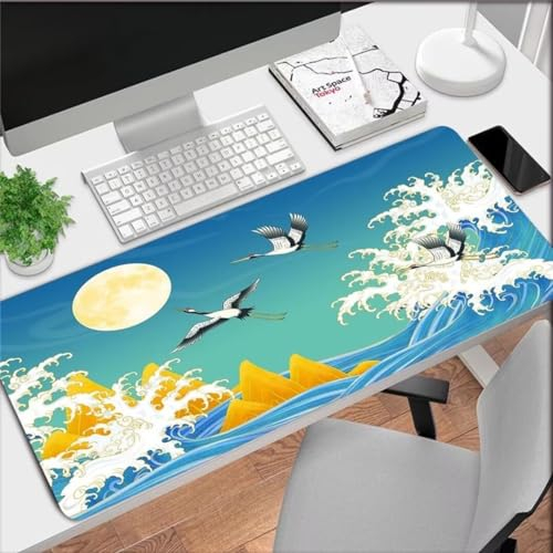 XXL Gaming Mauspad 1000x500x2mm Erweiterte Groß Mousepad Schreibtisch Pad, genähte Kanten Mauspad, langlebig,Rutschfester Gummiboden, Widerstandsfähig für PC Gamer Büro Chinesischer Koi