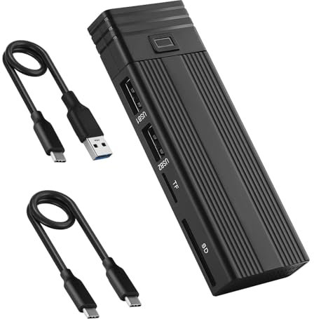 QTAZMJPB Caja de disco duro M.2 tipo c SATA NVME protocolo USB3.1/3,2 10G con lector de tarjetas HUB USB PC carcasa móvil ssd (Color : Gray)