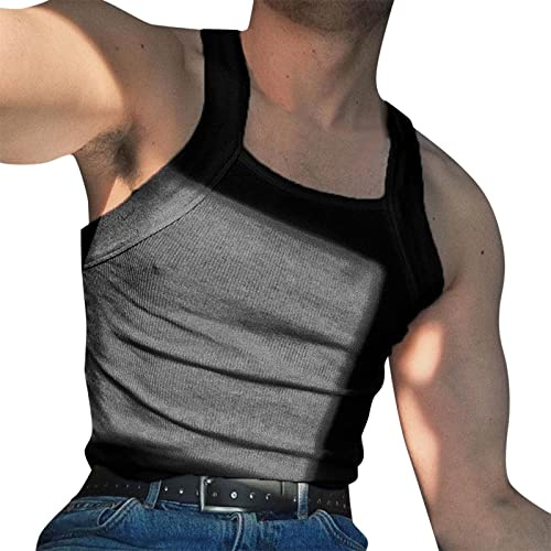 Tank Top Herren Sport Sommer Einfarbig Square Neck Gym Leicht Oberteile Baumwolle Atmungsaktiv Locker Muskelshirts Running Axelshirt Slim Fit Unterhemd Ärmelloses Laufshirt für Herren S-4XL