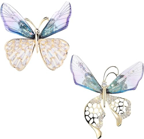 Schmetterlings-Brosche für Damen, Kristall-Broschen, klein, Vintage-Stil, Kleidungsdekoration, Schalclip, Revers, Sicherheitsnadel, Blumenstrauß für Hut, Anzug, Krawatte, Hochzeit, 2 Stück