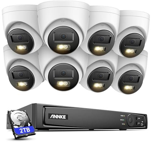 ANNKE 12MP PoE Überwachungskamera Set, 8X 12MP IP Kamera PoE mit Spotlights, Personen-/Fahrzeugerkennung, Fernzugriff, 8CH NVR CCTV System mit 2TB HDD für 24/7 kontinuierliche Aufzeichnung