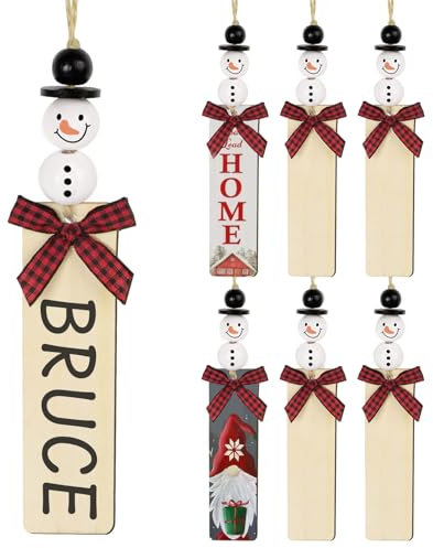 6 Stück Schneemann Weihnachtsbaumanhänger Holz zum Basteln Tannenbaumschmuck DIY Holzanhänger Weihnachten Weihnachtsanhänger Holzscheiben Weihnachtsdeko Tannenschmuck Anhänger Deko