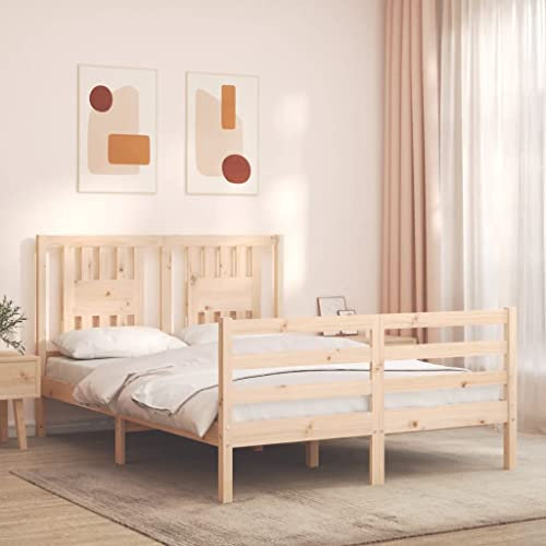 Sufrk Massivholzbett mit Kopfteil Bettgestell Bed Frame Holzbett Kopfteil Bett Schlafzimmer Bett Massivholzbetten 120x200 cm - 3194566