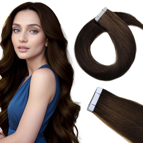 LieblichWelle Tape Extensions Echthaar Dunkelstes Braun 40cm, 20Stück, 40g/Packung, Salon-Klasse Qualität, Einfaches und Angenehmes Tragen für Junge Frauen (Dunkelstes Braun, 40 cm)