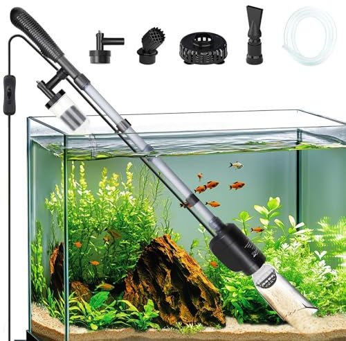 AQQA Aquarium Mulmsauger Elektrisch,6 in 1 Automatisch Aquarium Reinigungsset,20W Aquarium Kiesreiniger Staubsauger für Wasserwechsel Sandreiniger Wasserfilterung