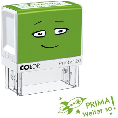NIO School Motivationsstempel |„PRIMA - Weiter so!“ | Selbstfärbender Lehrerstempel | Abdruckfarbe Smooth Green (Grün) | 38 x 14 mm | Ideal für Grundschule & Hausaufgaben Grundschule