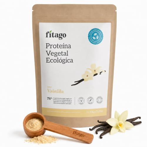 Proteina Vegana Ecologica en Polvo, 1kg | 78% Proteina Vegetal de Vainilla