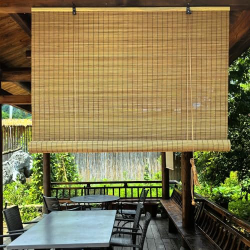 FENGSHOUU Bambusrollo Natürliche Bambus-Rollo,Sonnenschutz Sichtschutz Rollo,95% Verdunkelungsrollos,Seitenzugrollo für Fenster und Türen,Blickdicht,Anpassbar,Breite×Höhe (110cm x 320cm)
