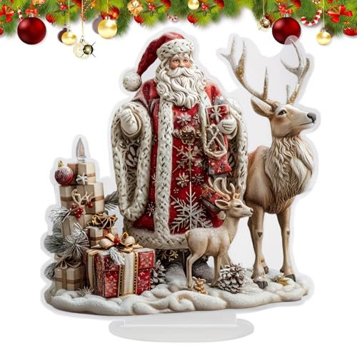 Niktule Weihnachtsmann-Sign, Weihnachtsmann-Figuren Weihnachten, Weihnachtsfiguren Tischschilder, Acryl-Schreibtischdekoration, Sammlerfiguren, Weihnachtsskulptur, Weihnachtsmann, Rentier,