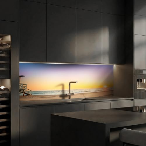 Dedeco Küchenrückwand Motiv: Strand V4, 3mm Aluminium Alu-Platten als Spritzschutz Fliesenspiegel zum Aufkleben Wandschutz wasserfest, UV-Lack matt, alle Untergründe, 260 x 60 cm