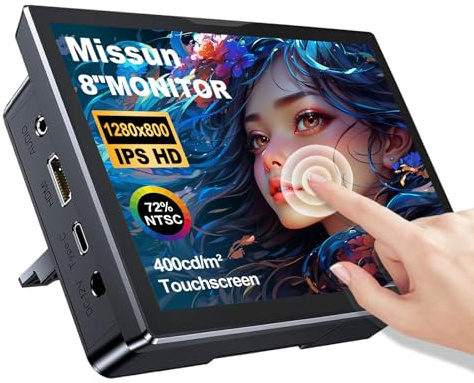 Missun Monitor de Pantalla Táctil de 8 Pulgadas, Pantalla FHD 1280x800 IPS Monitor HDMI Portátil Compatible con Ra Pi 5/4B/4/3/2 Windows 10/8/7 Compatible con VESA Estándar