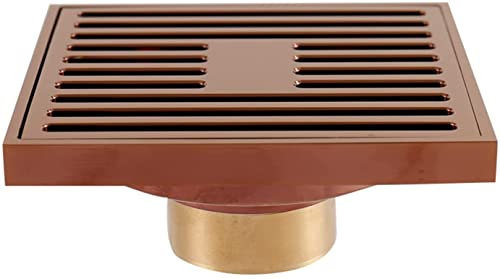 4-Zoll-Duschbodenablauf Messing-Duschablauf mit Abnehmbarer Abdeckung, Gitterrost, quadratischer Bodenablauf mit Haarsieb für Küche, Waschraum, Garage und Keller (Weiß: Roségold)