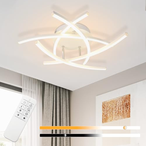 Homefire Deckenleuchte LED Deckenlampe Schlafzimmer Wohnzimmerlampe 32W | Dimmbar Modern Design Schlafzimmerlampe mit Fernbedienung Flurlampe Küche Weiß Deckenleuchten für Schlafzimmer Esszimmer