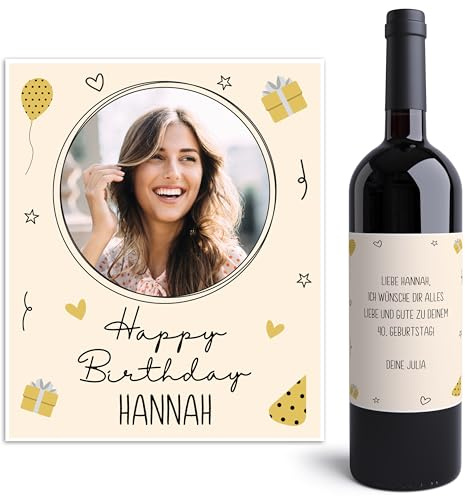 Geburtstag Weinetiketten personalisiert mit Foto und Text Flaschenetiketten selbst gestalten Geburtstagsgeschenk Geschenk Weinflasche Etiketten 2 Stk. | 10x12 cm