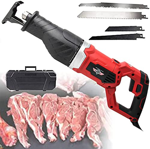 XNYXLPP Scie Sabre électrique multifonctionnelle 1300w scie à os de boucherie Portable avec Lames de scie, Rotation de la Viande Alternative (Red)