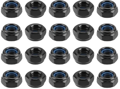 20Pcs M6 Nyloc Nuts, Self-Locking Steel Hex Black Hexagon Lock Nuts for Washers Bolts Screws Anti-Loosening Fasteners with Nylon Insert for Machinery Automotive DIY Projects