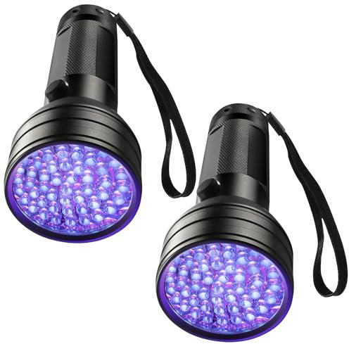 BAIFULAI Linterna UV: 2 Piezas 51 Leds Linterna de Luz Negra, Detector de Orina para Mascotas, Multifuncional para Inspecciones de Higiene (14.6 * 5.6 * 3.5cm/Negro)