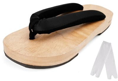 jinwinda Tradicional japonés Geta sandalias de madera, zapatillas, madera negro, 40 EU