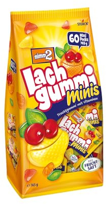 nimm2 Lachgummi Minis Beutel, kleine Fruchtgummis - 1 x 765 g | 60 einzeln verpackte Süßigkeiten-Tütchen, Fruchtgummi in 6 Sorten mit Fruchtsaft & Vitaminen, Süßigkeit ideal zum Teilen