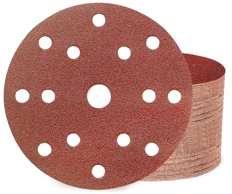 Huopueit 50 Stück Schleifpapier 150mm Klett 80 Körnung 15 Loch Schleifscheiben für Rund Exzenterschleifer für Holz Metall und Farbe
