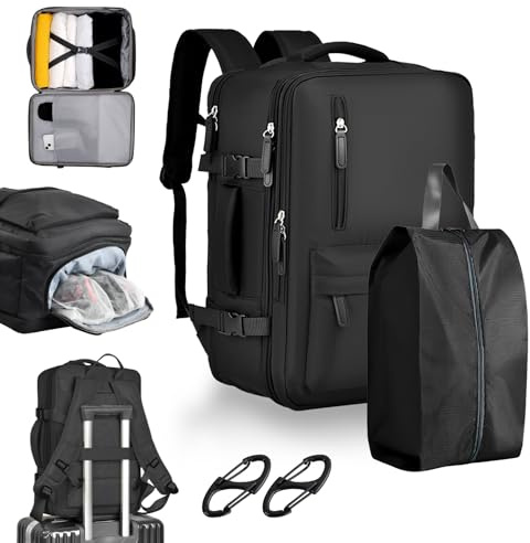 Zaino da Viaggio 39L Uomo Donna, Zaino per PC Portatili da 17,3 Pollici, Zaini da Aereo Bagaglio a Mano con Borsa per Scarpe, Grande Zaini da Cabina per Sotto il Sedile, Zaini Casual per Lavoro/Scuola