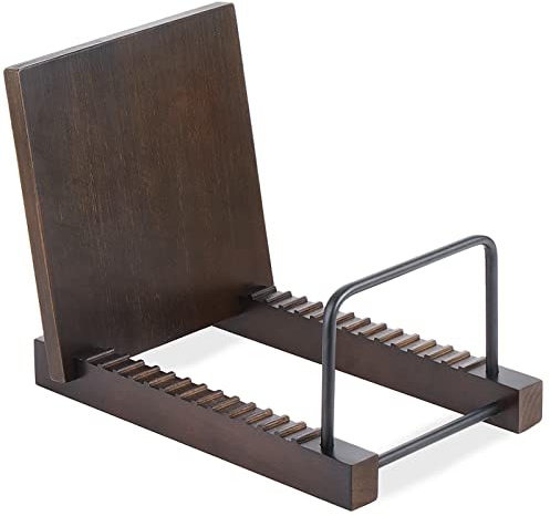 Mkono Vinyl Aufzeichnung Aufbewahrungshalter Massivholz Ständer mit schwarzem Metall Rack Modern Album Display Home Decor Organizer für Vinyl Aufzeichnung, hält bis zu 30 Alben, Braun