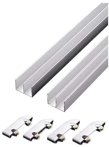 CEHJZQRPL Thickened 5mm Aluminum Alloy Glass Sliding Door Double Track Display Cabinet Slide, Aluminum Alloy Track Wheel Accessories(150cm/59in)