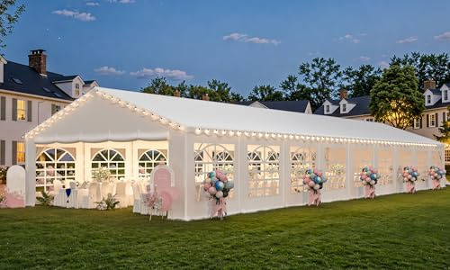 EROMMY 20x60FT Heavy Duty Party Tent, White Outdoor Event Canopy with Removable Sidewalls, Roll-up Doors & Storage Bags, Large Gazebo Shelter for Wedding, Commercial, and Backyard Use