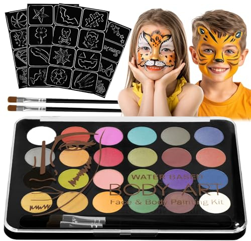 Face Paint Kit - 24 Body Painting Set for Kids Adults | Water Based Skin Paints Palette Professional Facepaint Non Toxic Makeup for Halloween Party Christmas