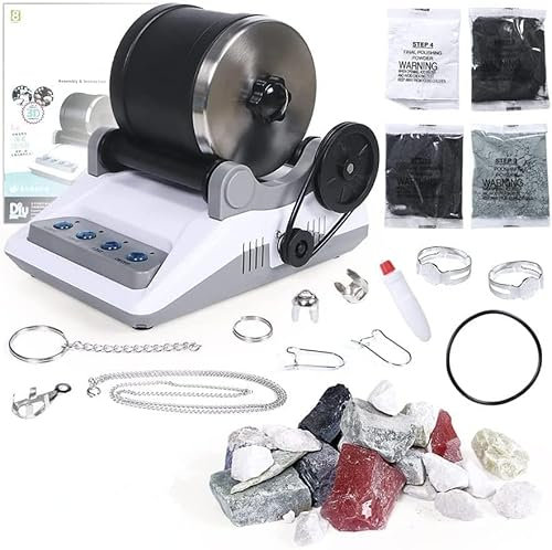 Machine Rock Tumbler, polisseuse en Pierre de Bricolage avec Boutons de minuterie de 7 Jours, Moulin à gemme électrique détachable et kit de Polissage en Pierre pour Les Enfants Tous âges