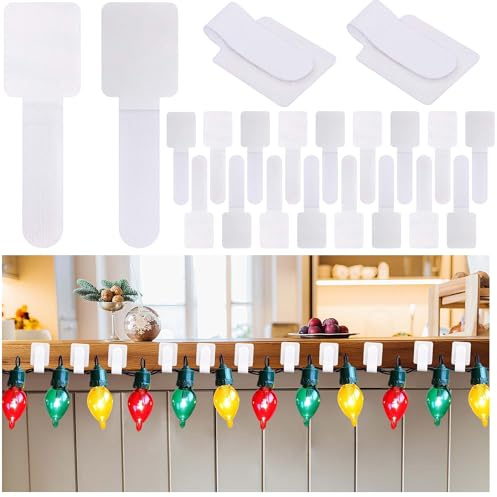80 Pcs Self Adhesive Christmas Light Wire Clips- Adhesive Cable Tidy Hooks-Damage Free Cord Organizer Holder for Hanging Halloween Christmas Lights Wall Cable