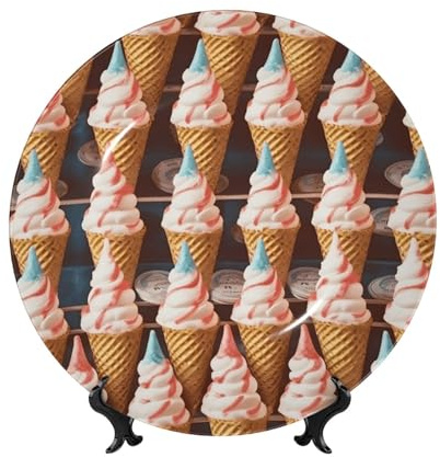 Coni gelato anni Cinquanta Tempo Bone China Piatti decorativi da 25,4 cm Piastra decorativa in ceramica personalizzata con espositore Ornamenti in ceramica Piatto in porcellana artistica per casa
