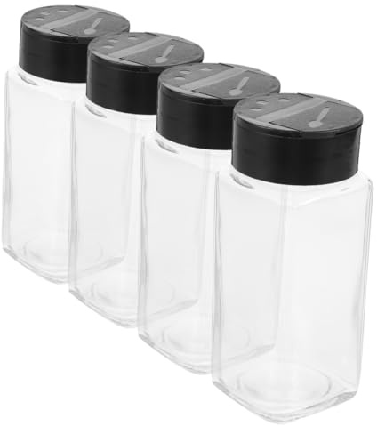 GRIRIW 4 piezas Frascos de Vidrio para Especias Tapa PP y Saleros y Pimenteros Sellados Herméticos para Cocina y Restaurante Botellas para Condimentos Resistentes y Portátiles