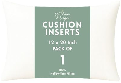 Willow & Sage Cushion Inserts 30cm x 50cm (12x20) – Hypoallergenic Hollow Fibre Cushion Pads with Polypropylene Covers – White Pillow Stuffers for Sofa & Bedroom (Pack of 1)