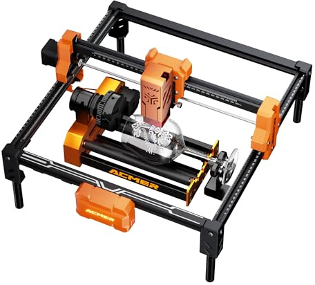 ACMER S2 Laser Cutter Set mit M4 Rotationswalze – 4W Lasergravur Maschine, 48W Laser Graviermaschine, 300×300 mm Arbeitsbereich, 10000 mm/min Lasergravierer für für Holz, DIY, Bildung, 360° Gravuren