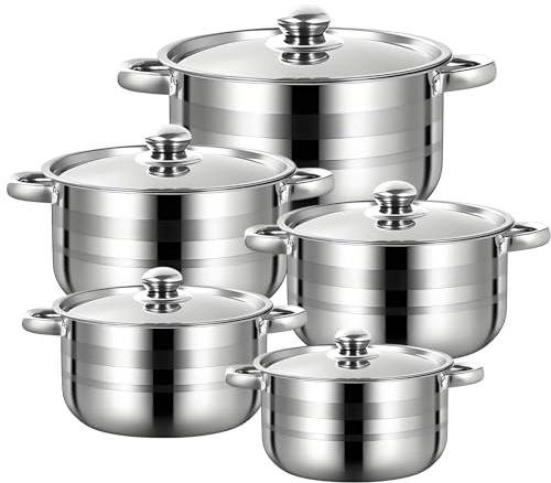 Aparto - Lot de 10 casseroles en acier inoxydable - Avec poignée qui reste froide - Convient pour tous les types de plaques de cuisson - Passe au lave-vaisselle - Diamètre : 16/18/20/22/24 cm (18-26