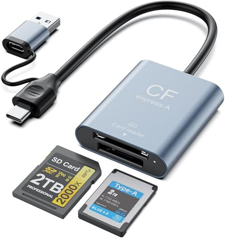 CFexpress Type A & SD Card Reader, USB-C 3.2 Gen 2 10Gbps High-Speed Dual Slot, UHS-II/UHS-I, Aluminum Alloy Memory Card Reader