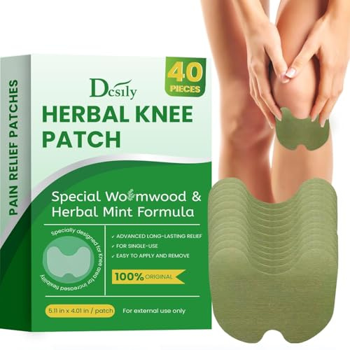 Dcsily Herbal Knee Patches for Pain Relief: Natural Wormwood & Menthol for Temporary External Relief - Natural Adhesive Heat Patches for Joint and Muscle (40 Count (Pack of 1), 40, Count)