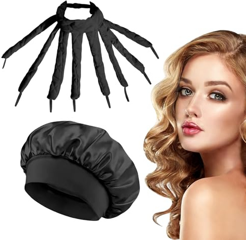 GAZIL 2 PCS Heatless Curlers Oktopus-Design mit Seiden-Schlafmütze, Locken ohne Hitze Haarband Set, Weiche Overnight Lockenwickler für Lange Haare, Schwarz