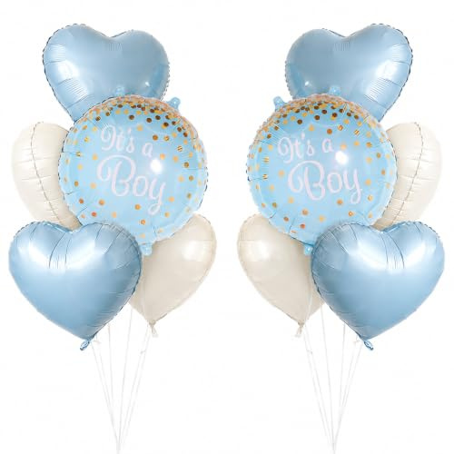 Koboko 10 Stück Baby Boy Deko Luftballon Set, Herzballons Blau Beige Babyparty Deko Junge, Blaue Herz Luftballons Deko Babyparty Junge, Its a Boy Deko Herz Folienballon Babyshowerparty Deko Jungen