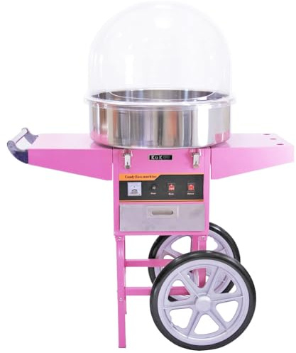 KuKoo Retro Zuckerwattemaschine Zuckerwattegerät Zuckerwatte mit passendem Wagen und Schubfach inkl.Schutzhaube Schutzdome Abedeckung in Rosa I Candy Floss Machine Commercial