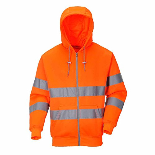 Portwest B305 Varningsskydd-dragkedja Huvtröja-tröja Med Huva Hög Synlighet | Orange, 2XL, EN ISO 20471 Klass 3, UPF 40+, 2 Fickor, Normal Passform, Lång Ärm, Polyester, Reflekterande, 35% Bomull